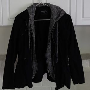 "Layered" Light Black Grey Synched Hooded Jacket